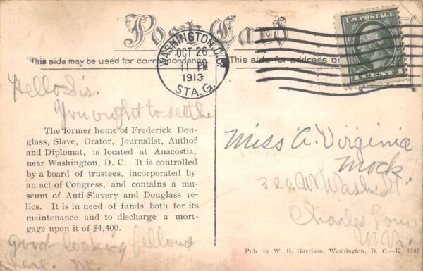 Washington DC Anacostia Fredrick Douglas Home Vintage Postcard AA100997 - Image 2
