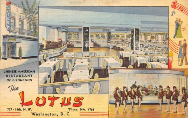 Washington DC Lotus Chinese American Restaurant Linen Vintage Postcard AA101030