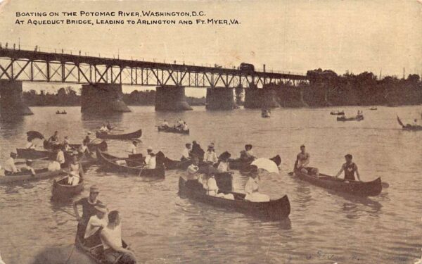 Washington DC Boating on Potomac River Aqueduct Bridge Vintage Postcard AA101037