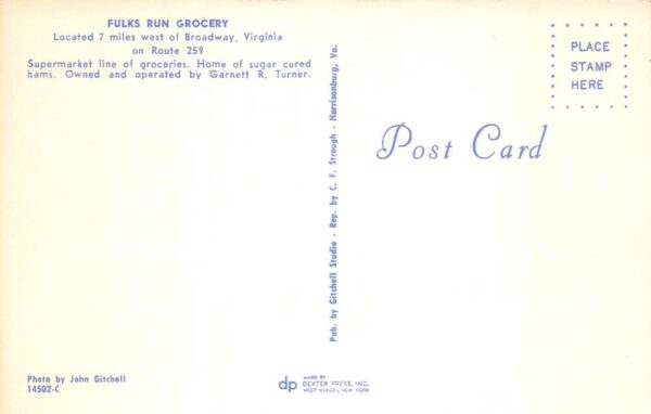 Broadway Virginia Fulks Run Grocery Store Vintage Postcard AA101042 - Image 2