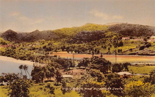 Castries St Lucia Vigie Beach Birds Eye View Vintage Postcard AA86633