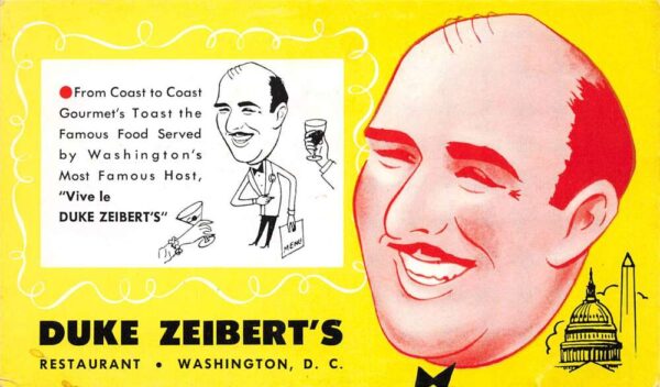 Washington D.C. Duke Zeibert's Restaurant, Chrome, Vintage Postcard U20189