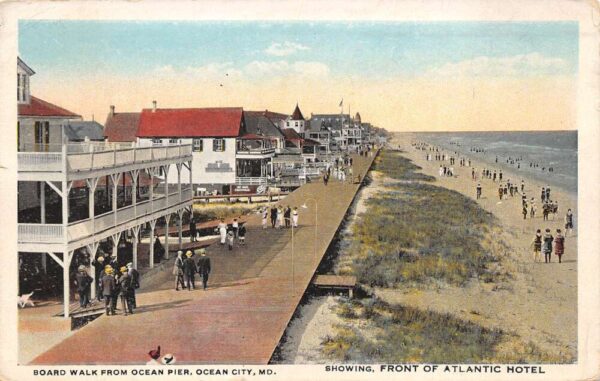 Ocean City Maryland Board Walk From Ocean Pier, Atlantic Hotel, Postcard U20197