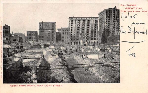 Baltimore Maryland North From Pratt, Great Fire 1904 Scene, Vintage PC U20198
