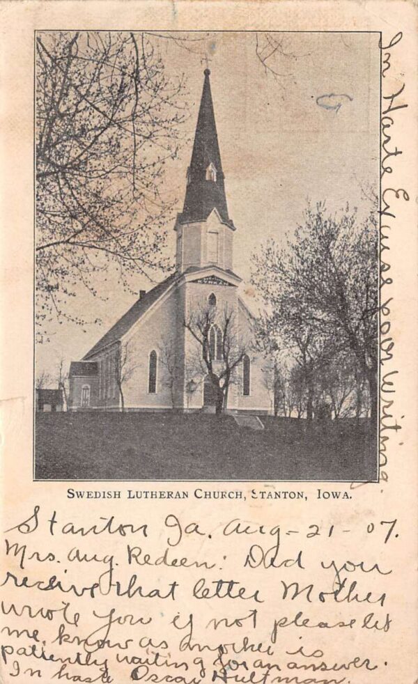 Stanton Iowa Swedish Lutheran Church, Undivided Back, Vintage Postcard U20213