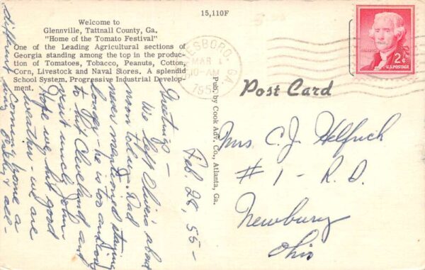 Glennville Georgia Glen Haven Restaurant, Color Linen, Vintage Postcard U20250 - Image 2