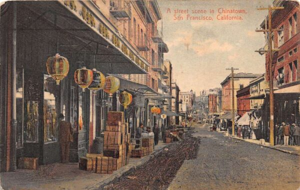 San Francisco California Street Scene, Chinatown, Color Lithograph, PC U20255