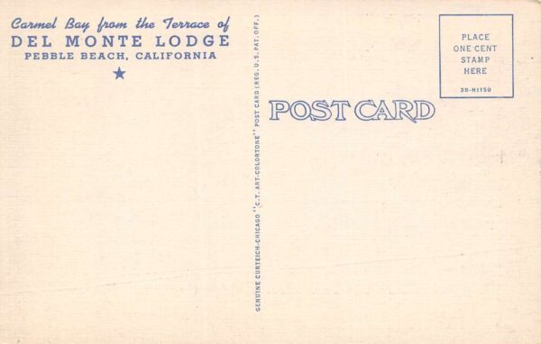 Pebble Beach California Del Monte Lodge, Color Linen, Vintage Postcard U20262 - Image 2