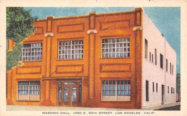Los Angeles California Masonic Hall, Color Linen, Vintage Postcard U20263