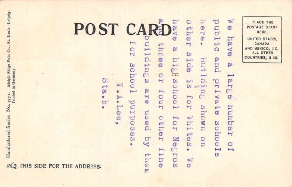 Chattanooga Tennessee High School, Hand Colored, Vintage Postcard U20277 - Image 2