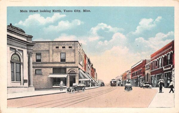 Yazoo City Mississippi Main St. Looking N., White Border, Vintage PC U20331