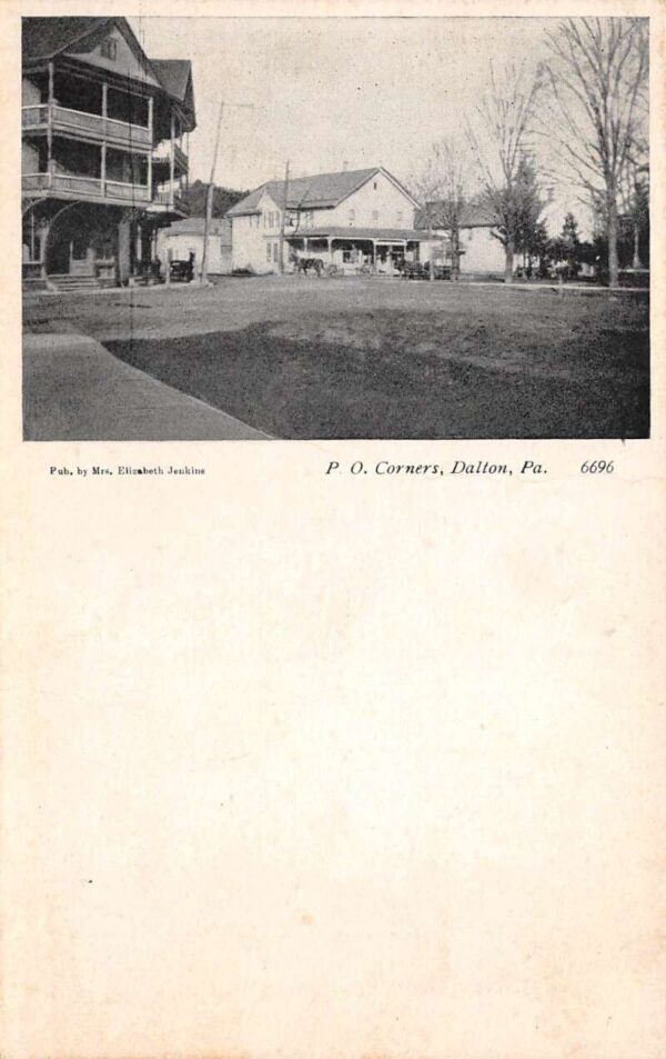 Dalton Pennsylvania Town View, Post Office, B/W Lithograph, Vintage PC U20335
