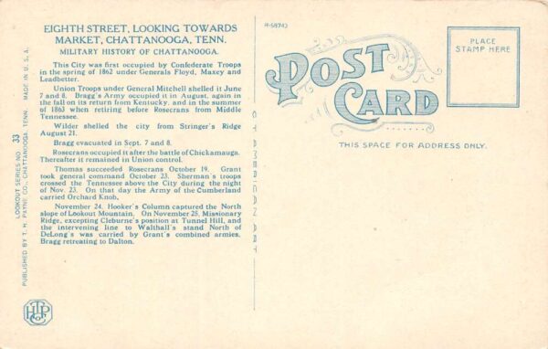Chattanooga Tennessee 8th Street, Towards Market, Drug Store, Vintage PC U20346 - Image 2
