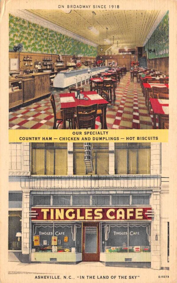 Asheville North Carolina Tingles Cafe, Multi-View Linen, Vintage Postcard U20378