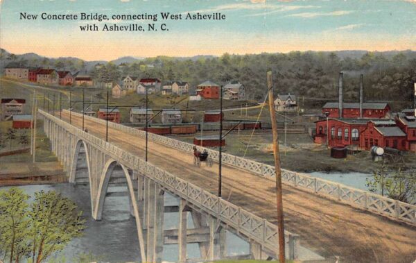 Asheville North Carolina New Concrete Bridge, Color Lithograph, Postcard U20379