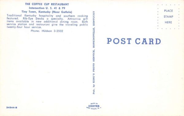 Tiny Town Kentucky The Coffee Cup Restaurant, Gulf Gas Pumps, Vintage PC U20382 - Image 2
