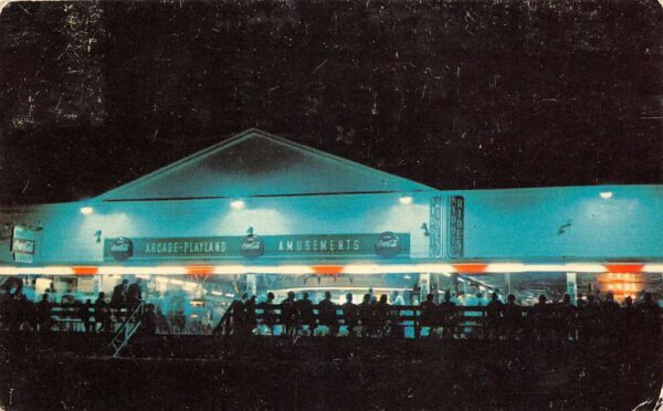 Rehoboth Beach Delaware Playland at Night, Coca Cola Signs, Vintage PC U20386