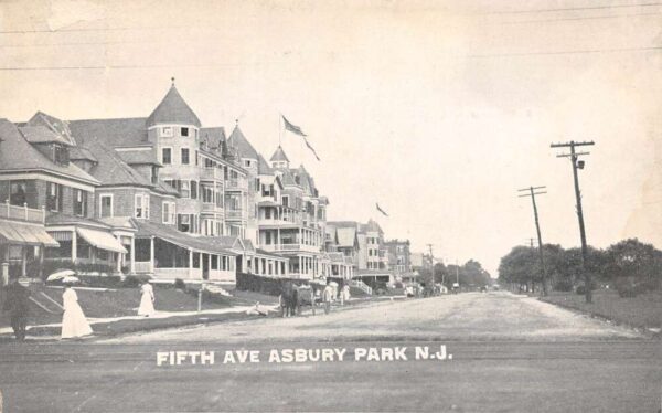Asbury Park New Jersey Fifth Avenue, B/W Lithograph, Vintage Postcard U20392