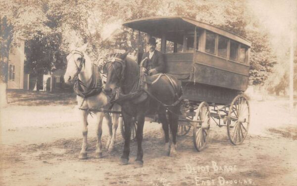 East Douglas Massachusetts Depot Barge Horse Carriage Real Photo PC AA86794
