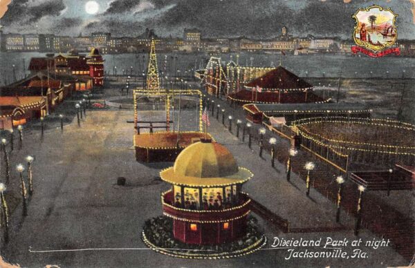 Jacksonville Florida Dixieland Park at Night Vintage Postcard AA86825