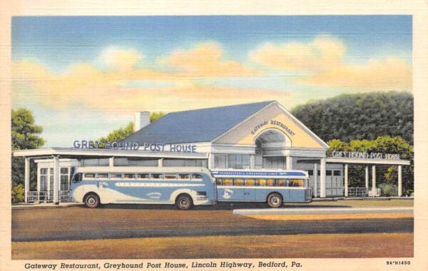 Bedford Pennsylvania Gateway Restaurant Greyhound Post House Bus PC AA86836