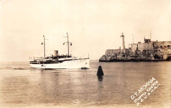 Havana Cuba DY Moana Ship and Morro Castle Real Photo Postcard AA86858