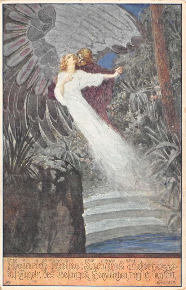 Romance Angel and Man Heinrich Heine Quote E Kutzer Artist Signed PC AA86873