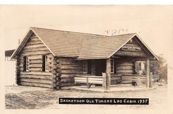 Saskatoon Canada Old Timers Log Cabin Real Photo Vintage Postcard AA86905