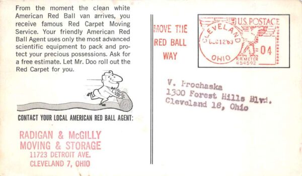Cleveland Ohio Radigan and McGilly Moving and Storage Truck Postcard AA87031 - Image 2