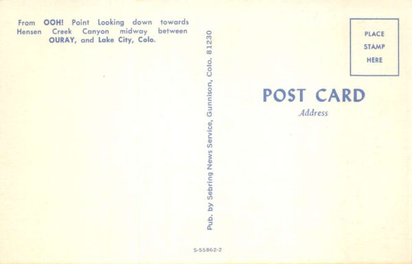 Ouray Colorado Hensen Creek Canyon San Juan Scenic Jeep Tour Postcard AA87038 - Image 2