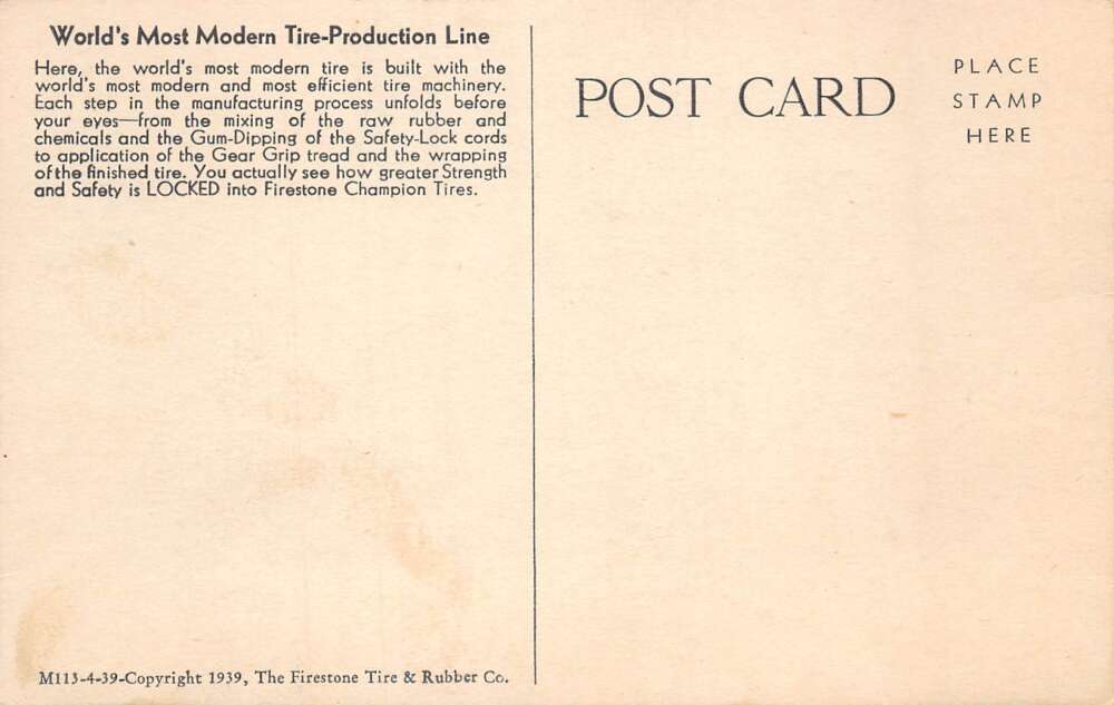 New York Worlds Fair Firestone Tire Production Line Exhibit Postcard AA87057 - Image 2