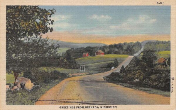 Grenada Mississippi Greetings Farm Road Scenic View Vintage Postcard AA87059