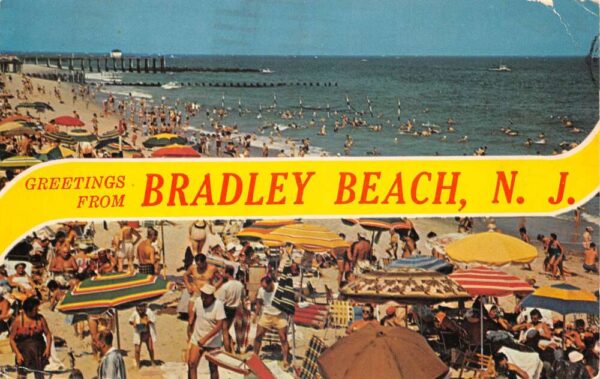 Bradley Beach New Jersey Greetings Crowded Beach Vintage Postcard AA87067