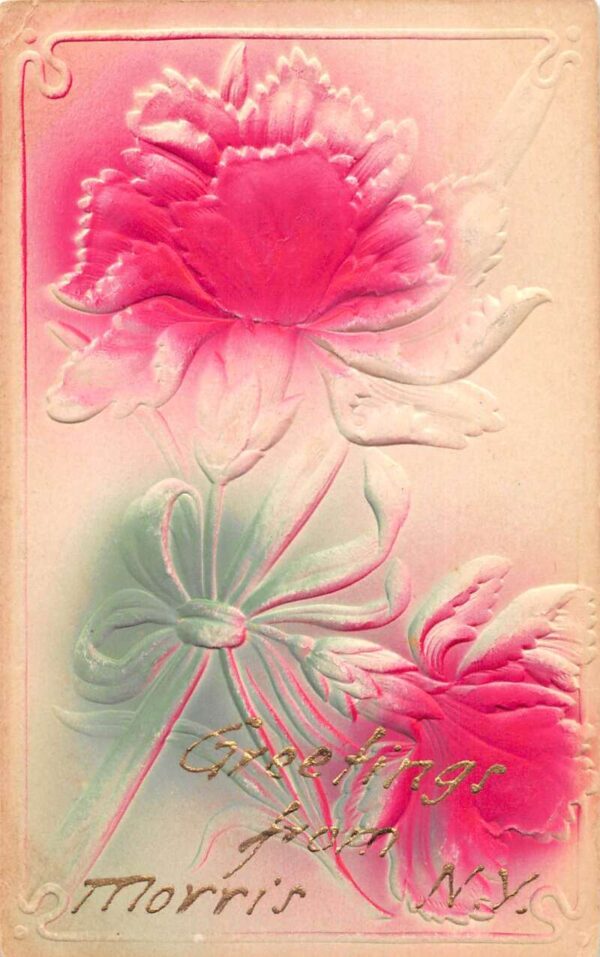 Morris New York Greetings Flowers Airbrushed Embossed Postcard AA87085