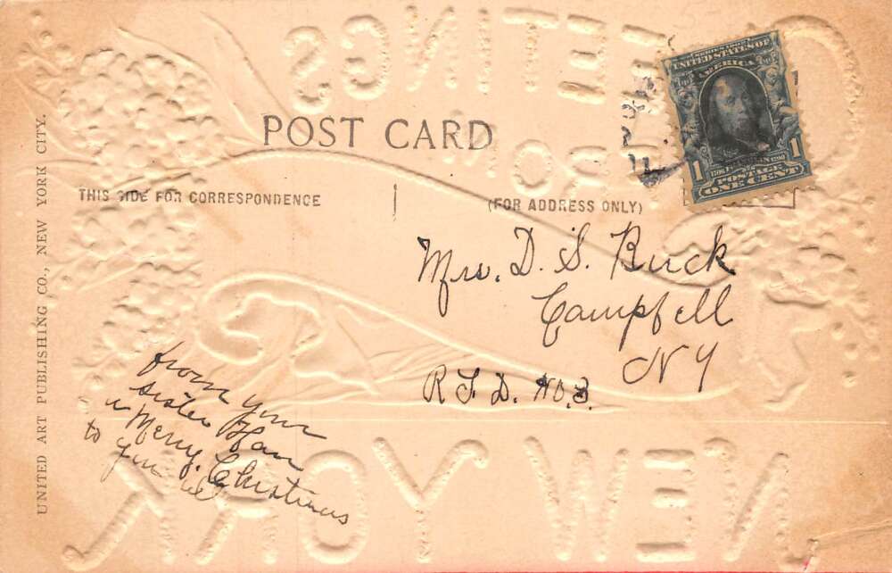 Dunee New York Greetings Glitter Airbrushed Embossed Postcard AA87086 - Image 2