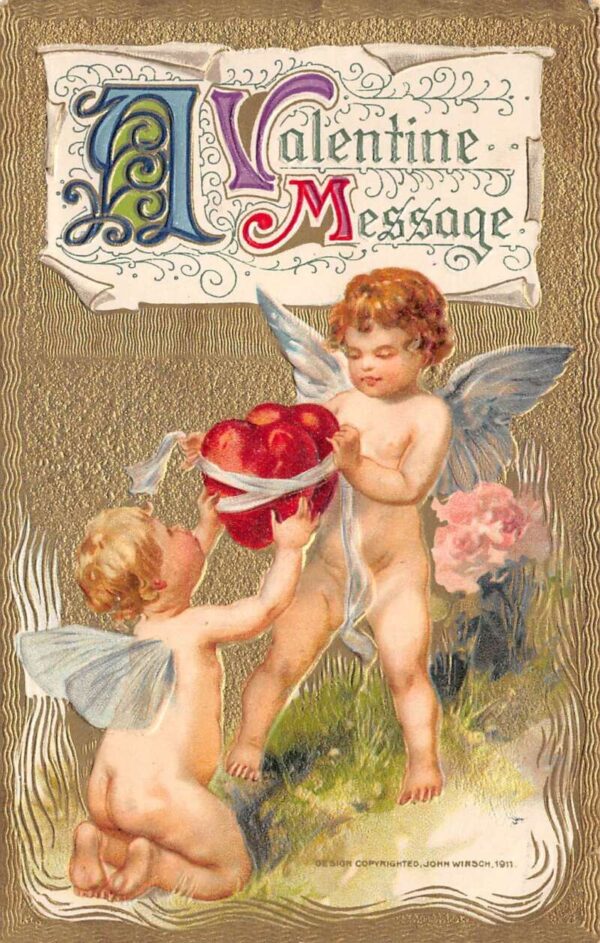 Valentine Greetings Angels with Hearts Winsch Vintage Postcard AA87102