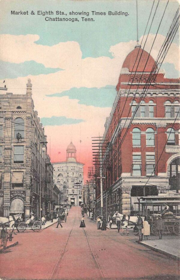 Chattanooga Tennessee Market and Eighth Streets Times Building Postcard AA87112