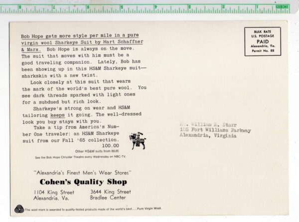 Alexandria Virginia Cohens Quality Shop Mens Suit Bob Hope Oversized PC AA87133 - Image 2