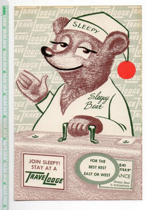 Travelodge Sleepy Bear Hotel Ad Roadside American Oversized Postcard AA87134