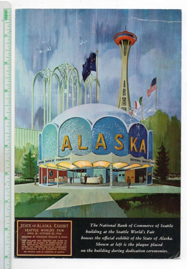 1962 Seattle Worlds Fair Alaska Exhibit Space Needle Oversized Postcard AA87138