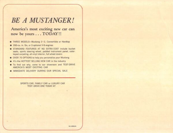 Ford 1965 Mustang Automobile Car Advertising Oversized Vintage Postcard AA87141 - Image 2