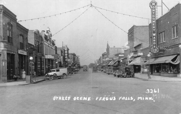 Fergus Falls Minnesota Street Scene Montgomery Ward Real Photo Postcard AA87144