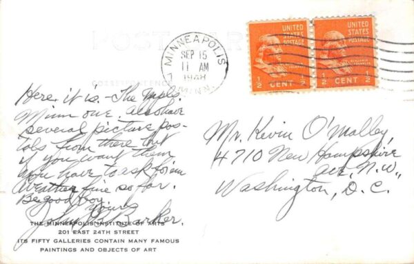 Minneapolis Minnesota Institute of Art Real Photo Vintage Postcard AA87156 - Image 2