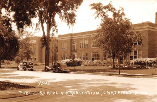 Chatfield Minnesota Public School and Auditorium Real Photo Postcard AA87164