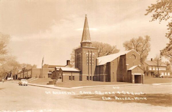Elk River Minnesota St Andrews Catholic Church and School Real Photo PC AA87165
