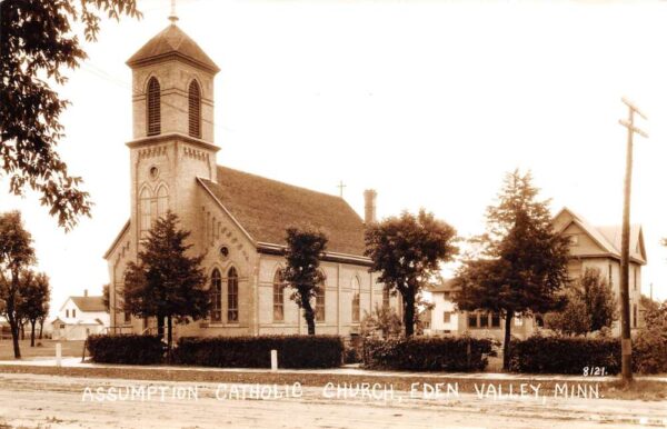 Eden Valley Minnesota Assumption Catholic Church Real Photo Postcard AA87169