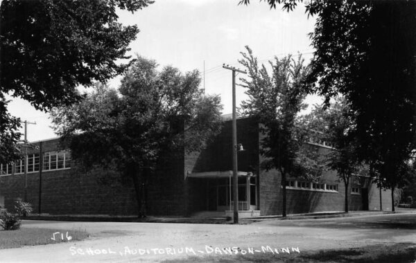 Dawson Minnesota School and Auditorium Vintage Postcard AA87189
