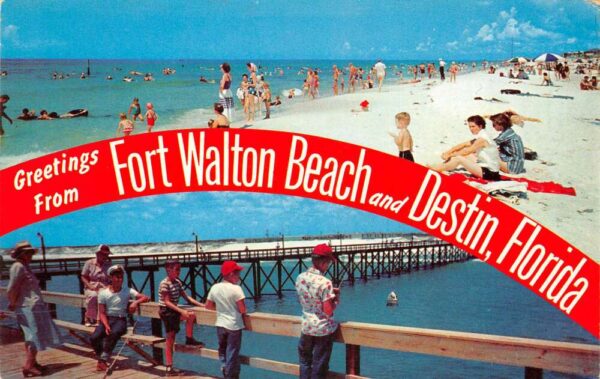 Fort Walton Beach Destin Florida Greetings Vintage Postcard AA87217