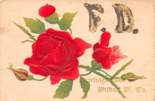 Wilbur West Virginia Greetings Embossed Roses Glitter Postcard AA87224