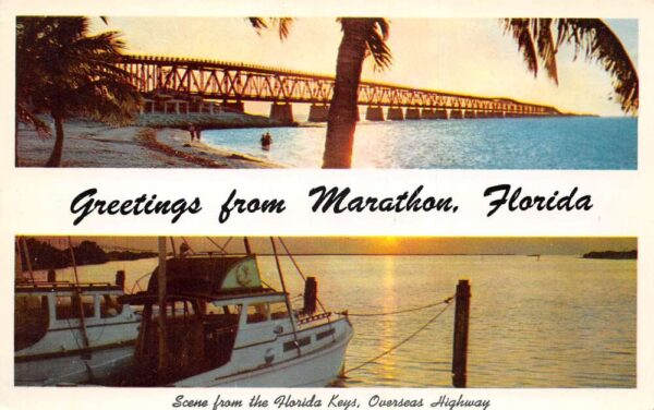Marathon Florida Keys Boats Overseas Highway Bridge Greetings Postcard AA87239
